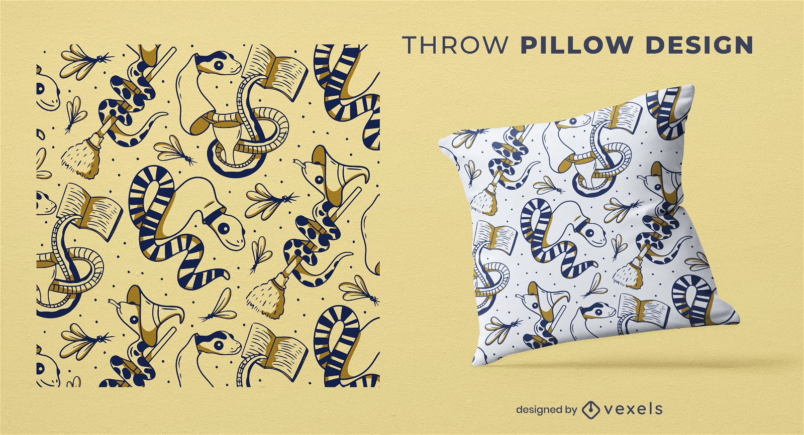 Cute snake wizard throw pillow design