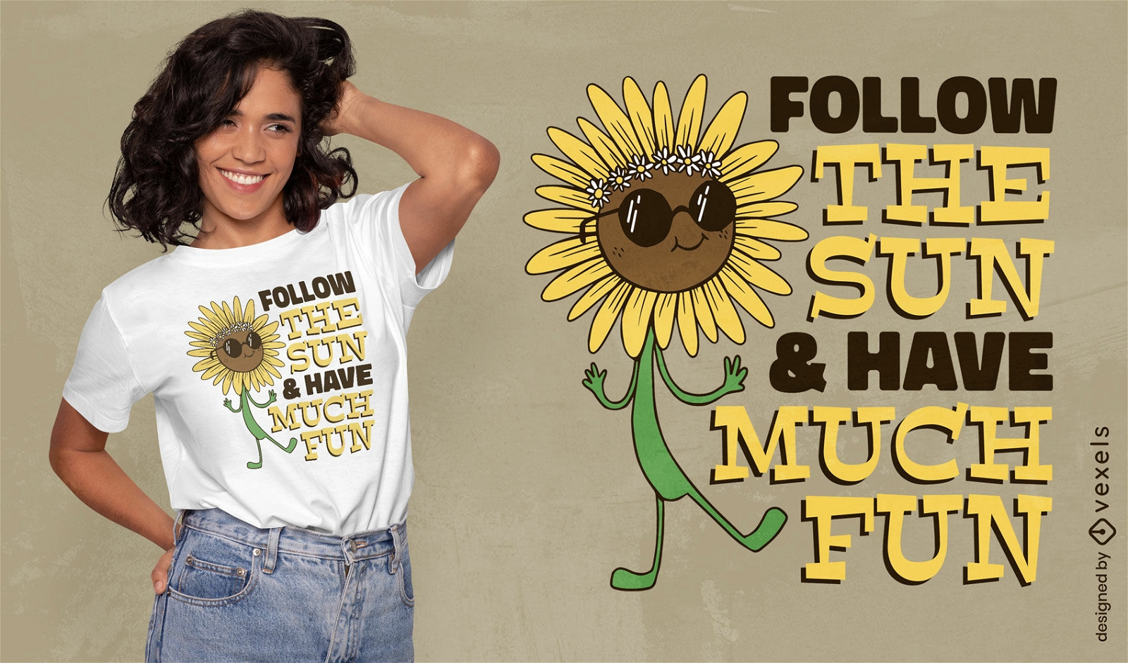 Sonnenblumen-Hippie-Cartoon-T-Shirt-Design