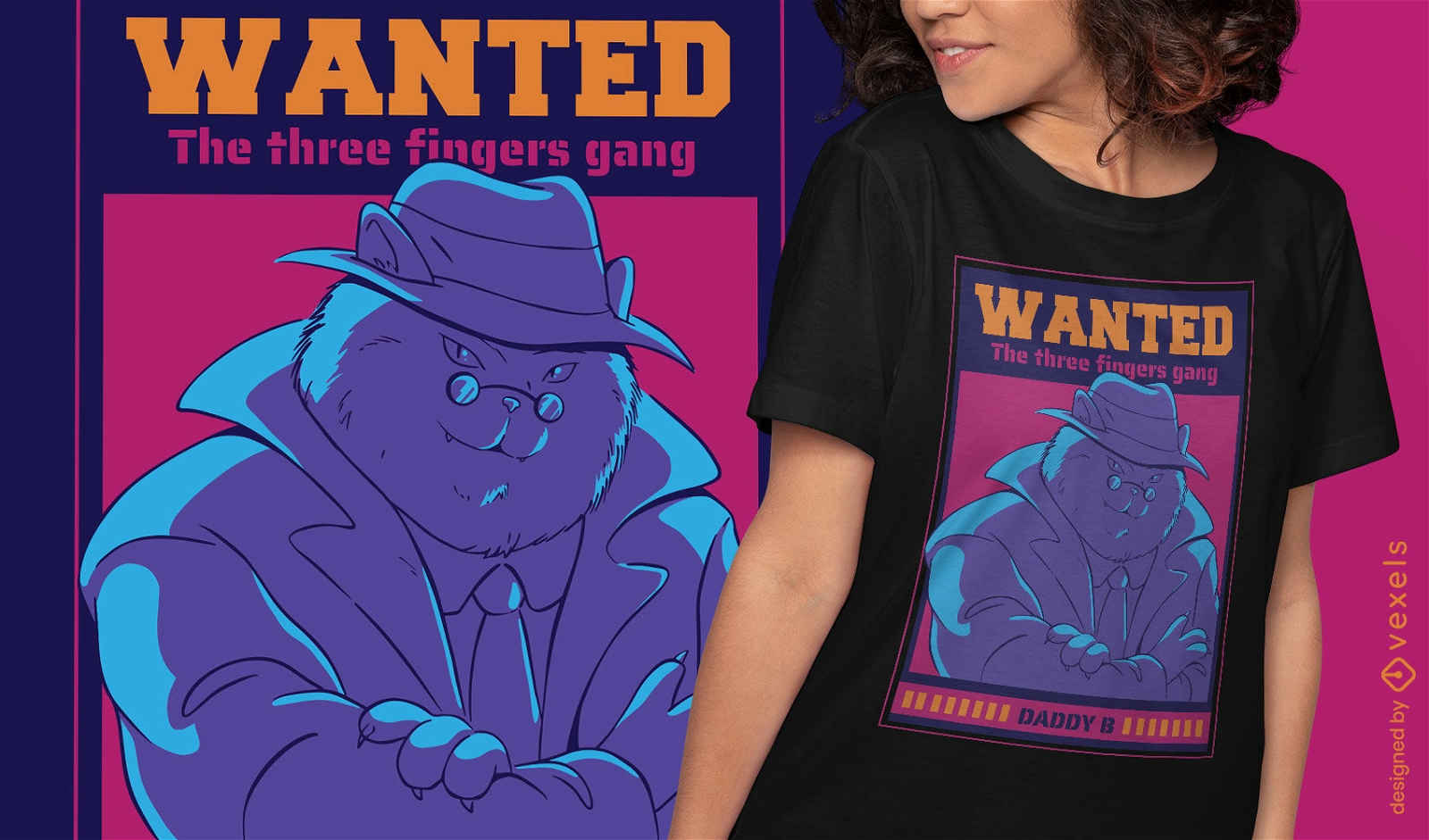 Cat suit mafia wanted sign t-shirt design
