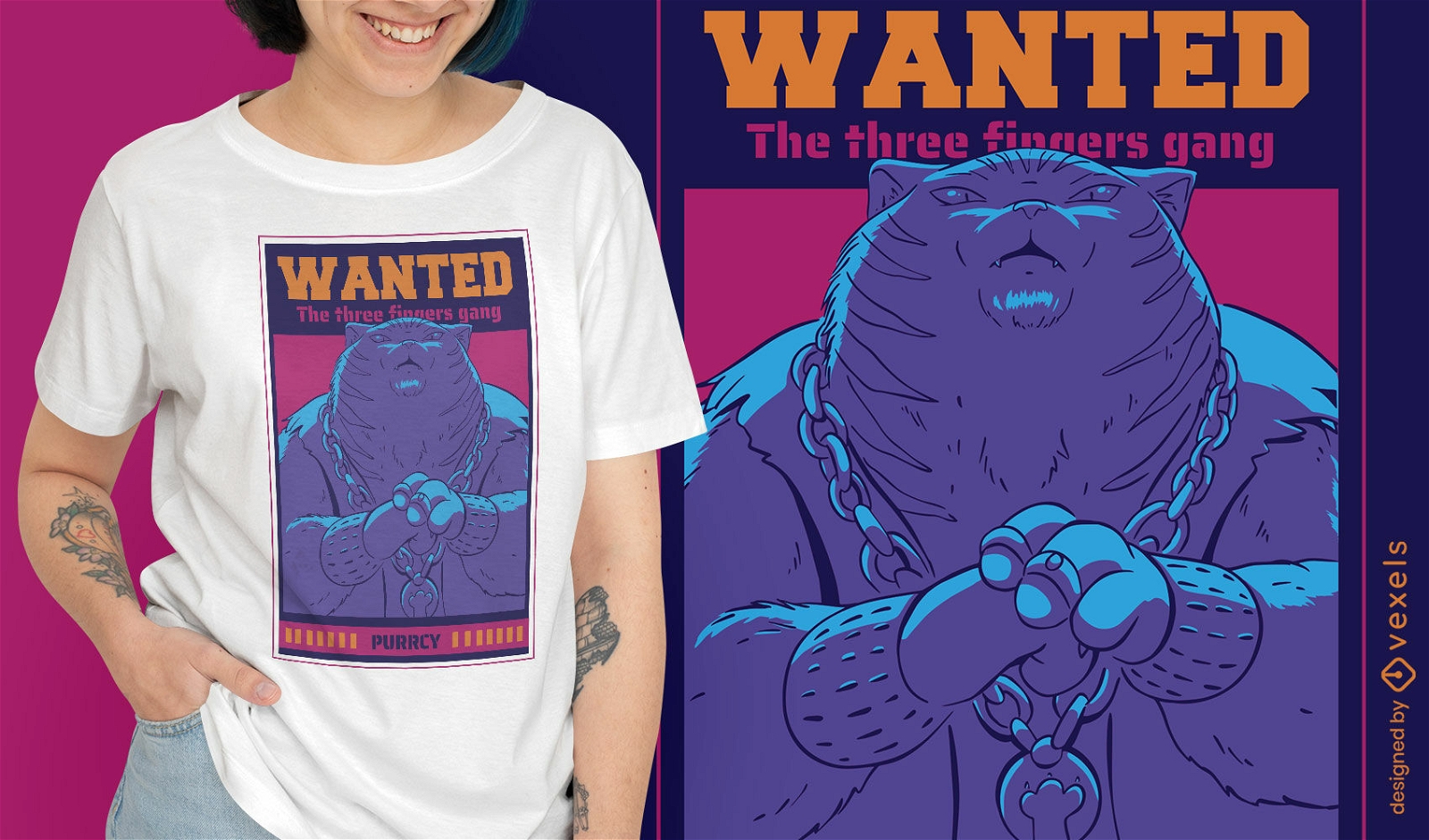 Cat evil mafia wanted sign t-shirt design