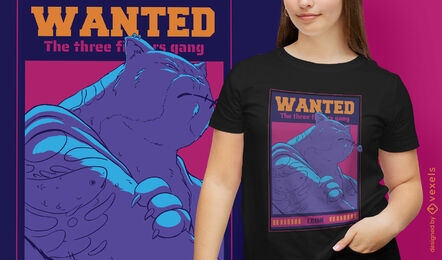 Feline animal mafia wanted sign t-shirt design