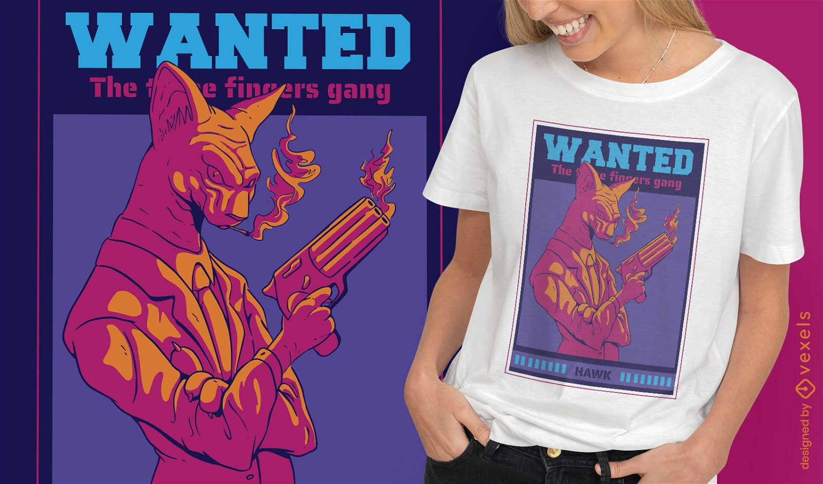 M?fia animal gato com design de t-shirt de arma
