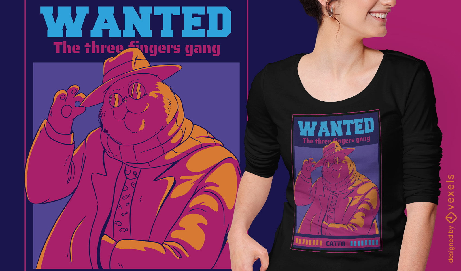 Cat animal mafia wanted t-shirt design