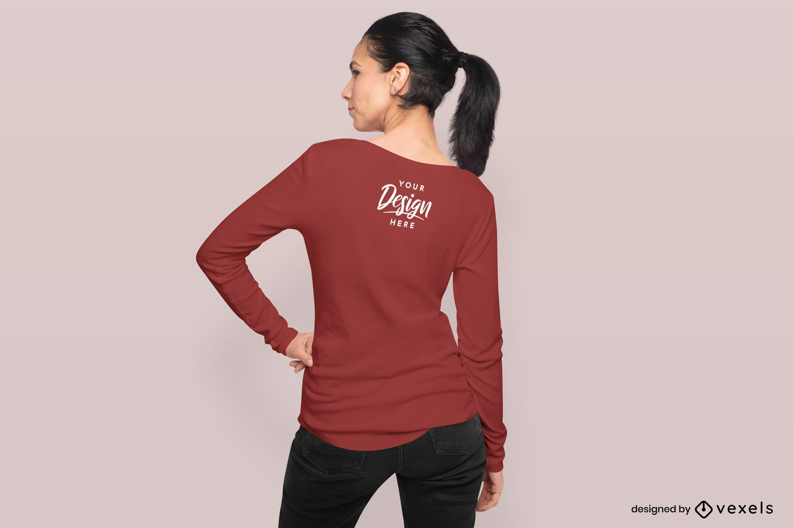 Woman in ponytail and sweatshirt mockup