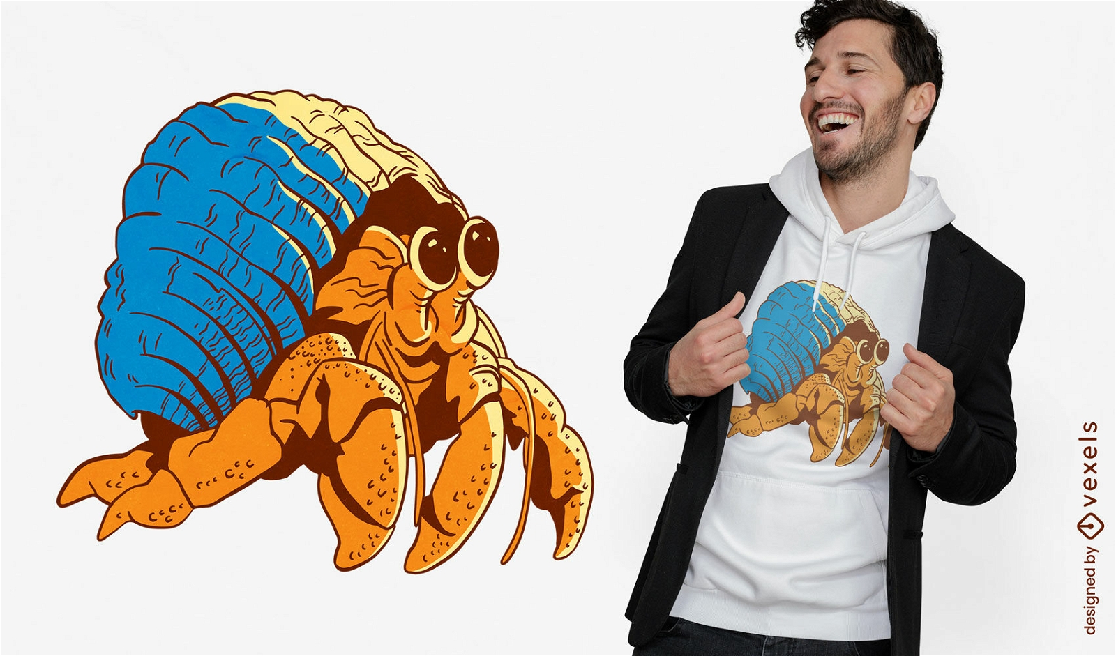 Design de camiseta de personagem de caranguejo eremita