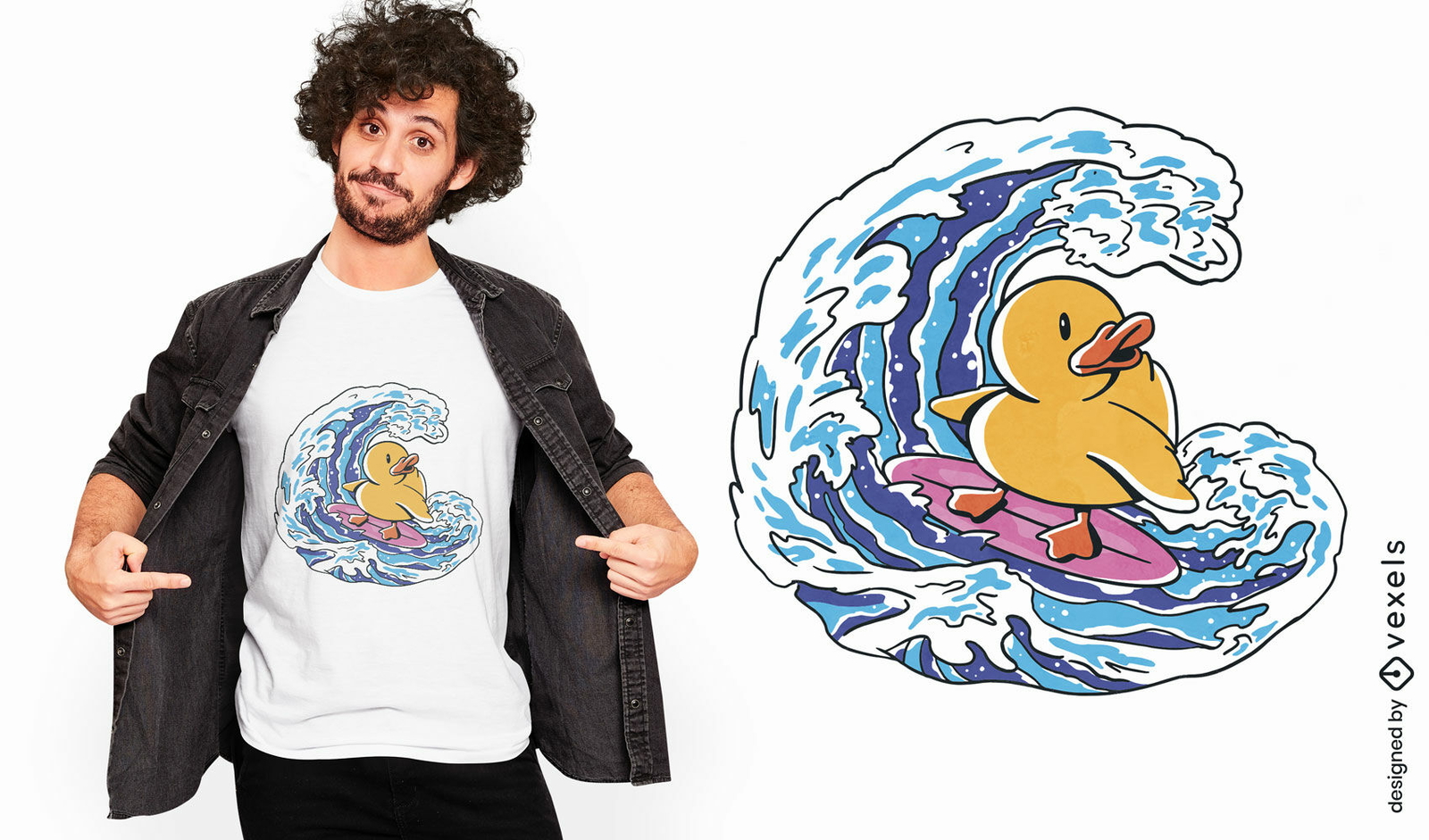 Diseño de camiseta de surf de pato de goma.