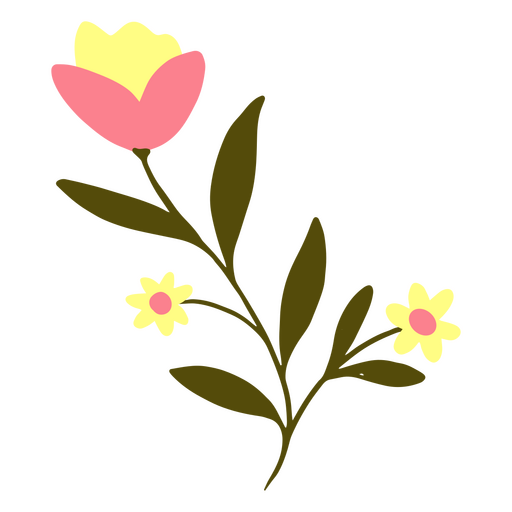 Lindas flores em um galho verde com folhas Desenho PNG