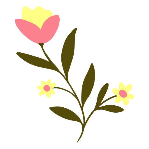 Schöne Blumen in einem grünen Zweig mit Blättern PNG-Design