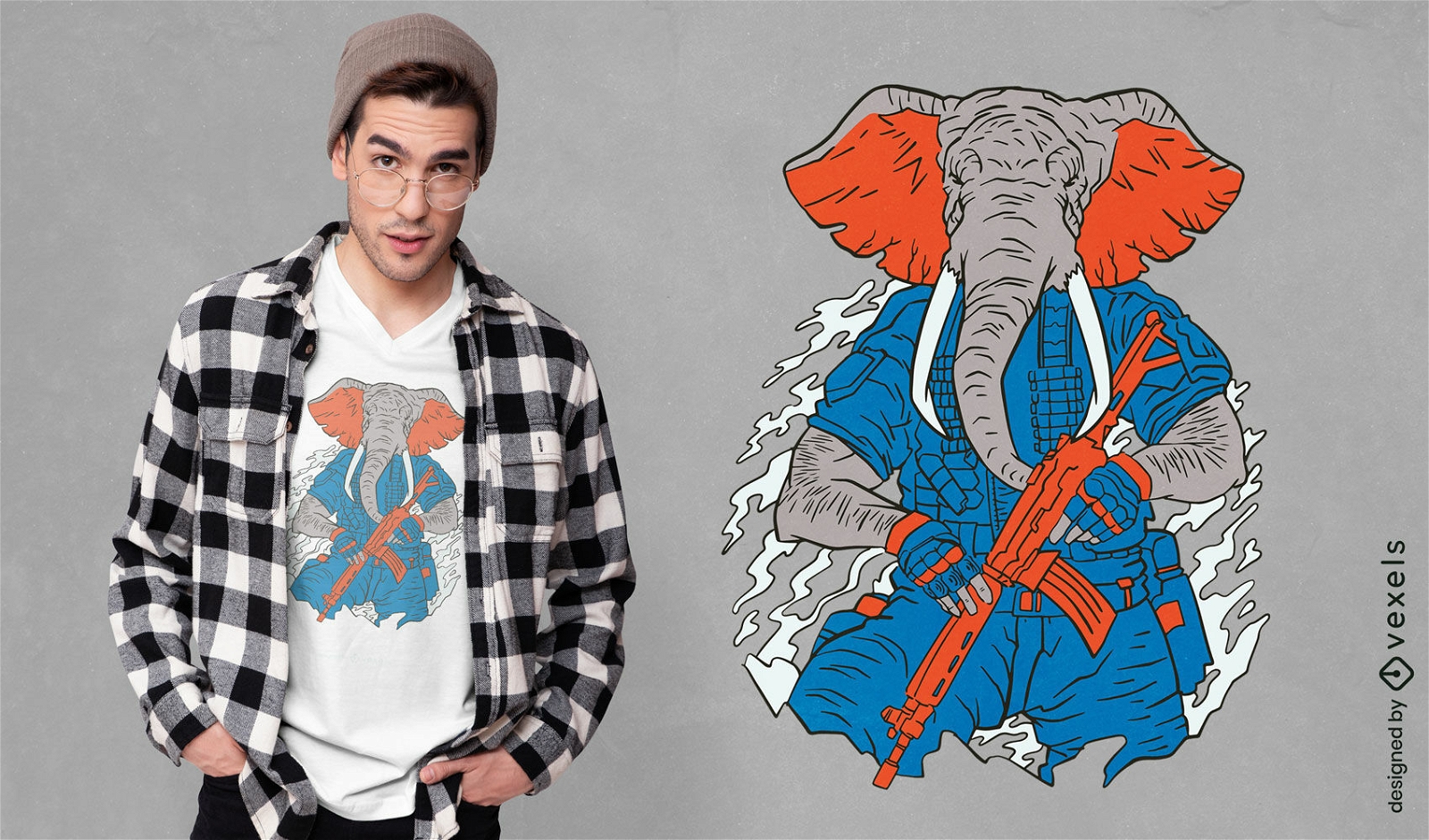 Diseño de camiseta de elefante rifle