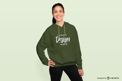 Brunette girl smiling in hoodie mockup