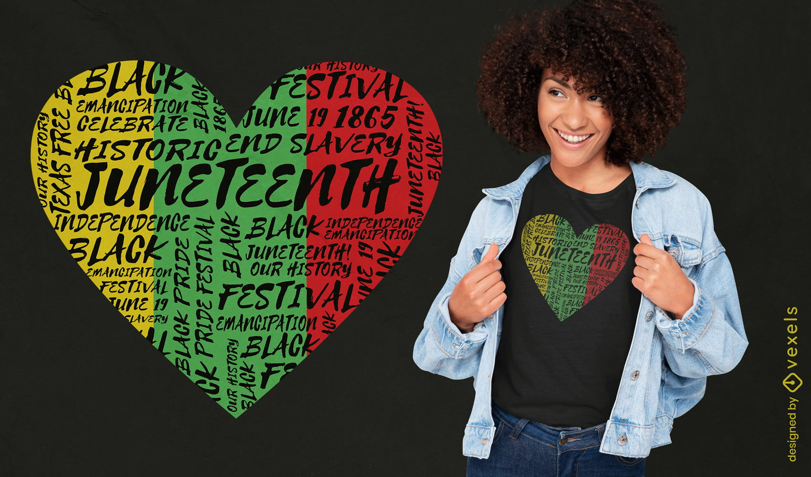 Diseño de camiseta de corazón de Juneteenth