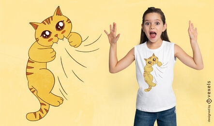 Diseño de camiseta de gato mordiendo