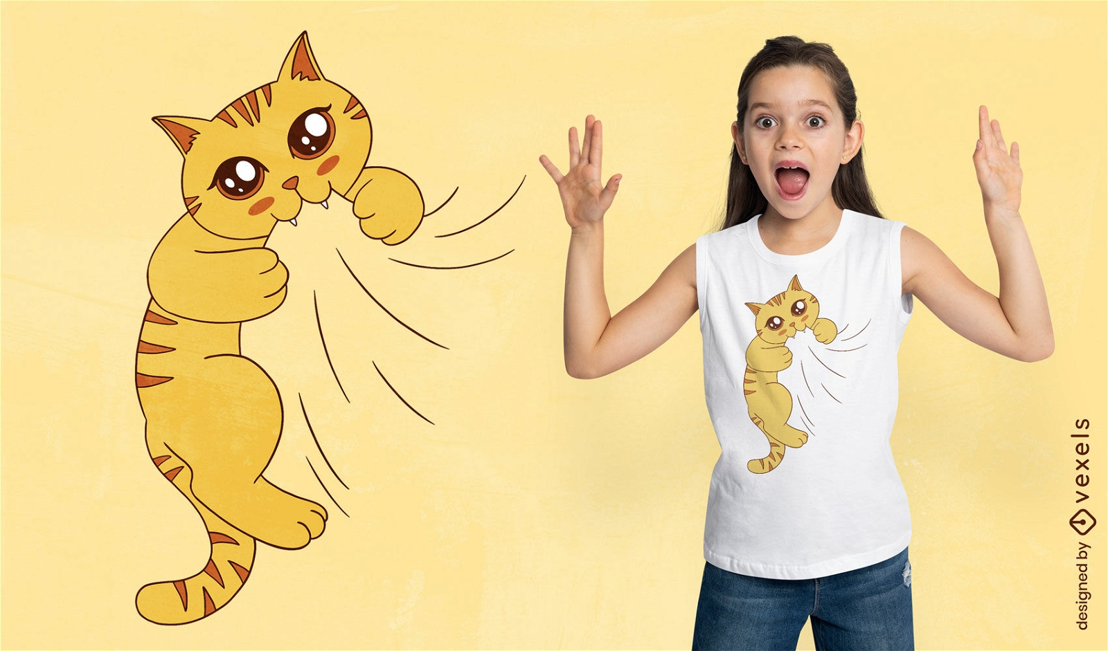 Design de camiseta mordendo gato