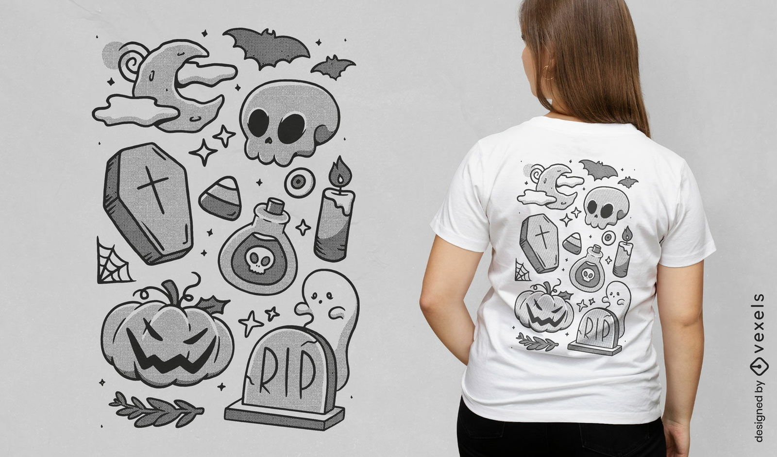 Diseño de camiseta de elementos de halloween.