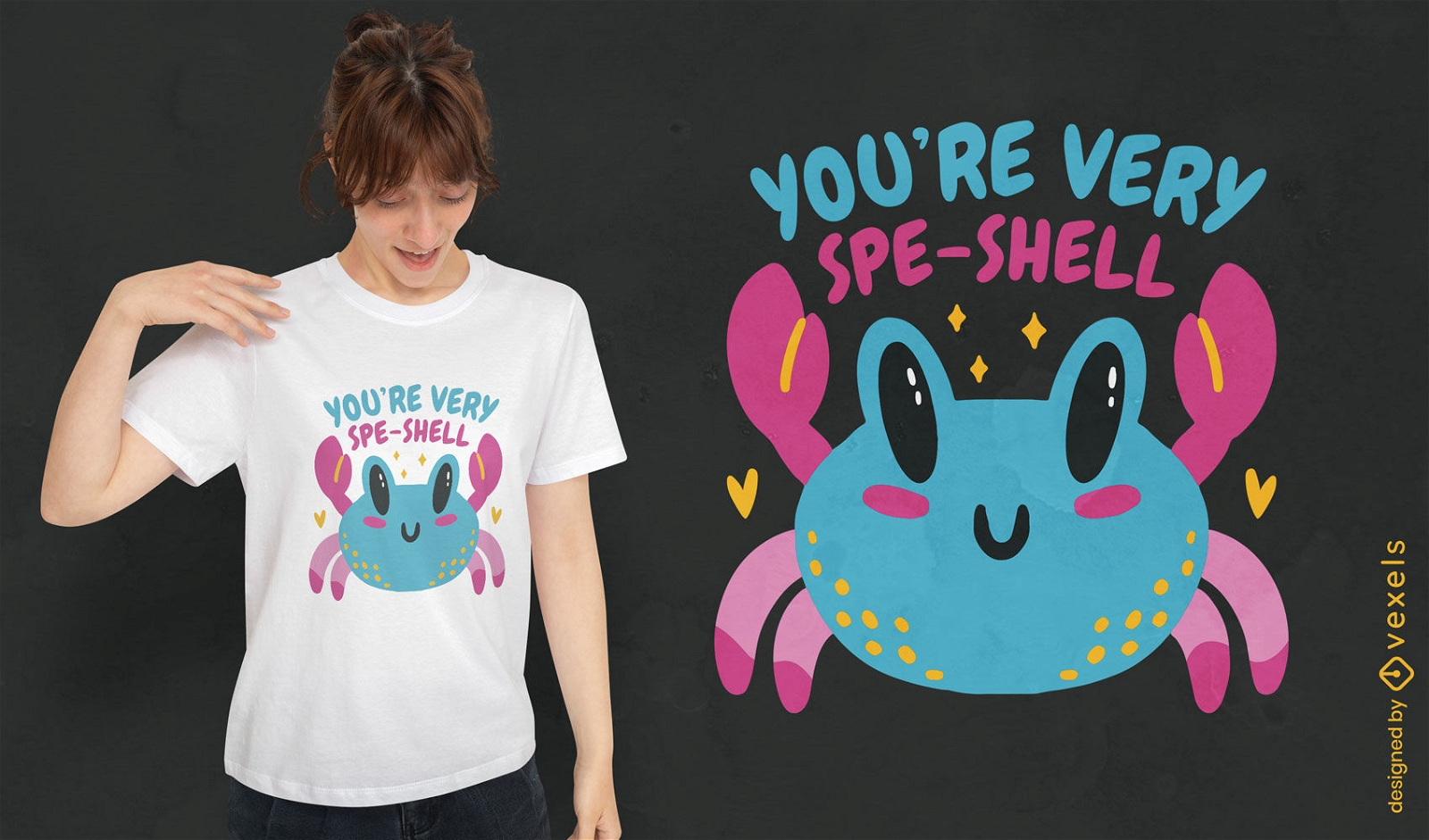 Design de camiseta de trocadilho com animais de caranguejo fofo