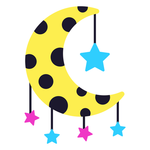 Luna multicolor con estrellas colgantes Diseño PNG