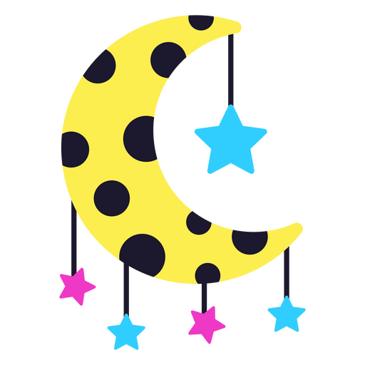 Multicolored moon with hanging stars PNG Design