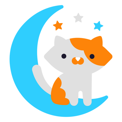 Gato multicolorido na lua Desenho PNG