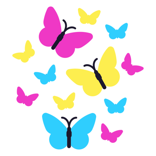 Mariposas en diferentes colores. Diseño PNG