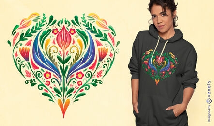 Watercolor floral heart t-shirt design