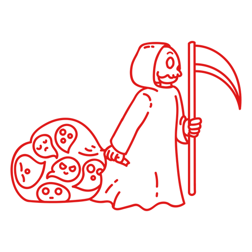 Grim reaper death bag character stroke PNG Design