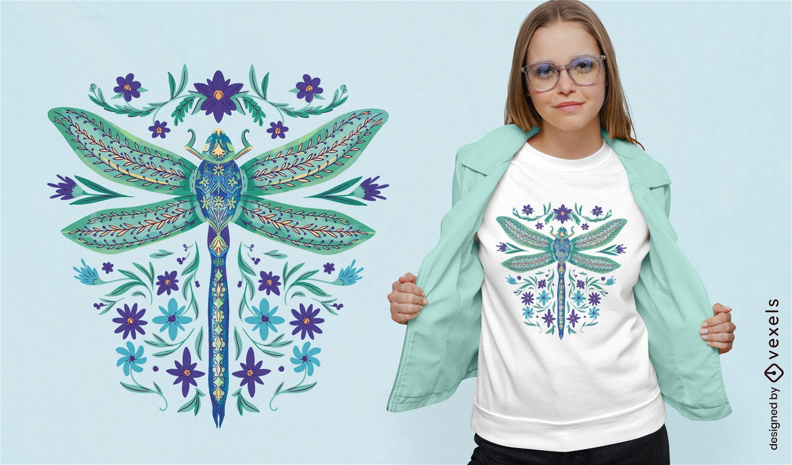 Design de camiseta de libélula floral