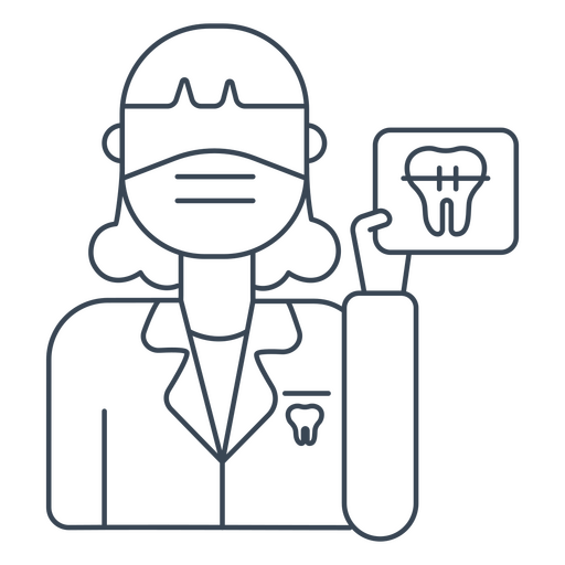 Ikone eines Zahnarztes, der eine Röntgenaufnahme eines Backenzahns hält PNG-Design