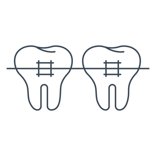 Sketch of two molars with braces PNG Design