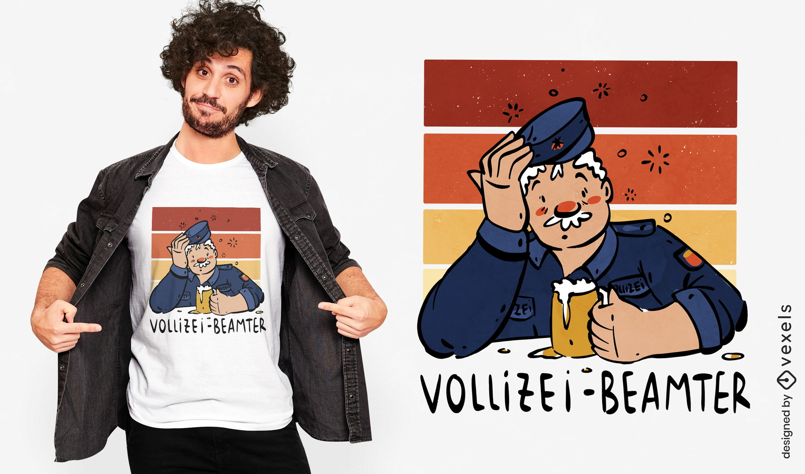 Diseño de camiseta de policía bebiendo cerveza