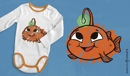 Niedliches Fischtier mit Laternen-T-Shirt-Design