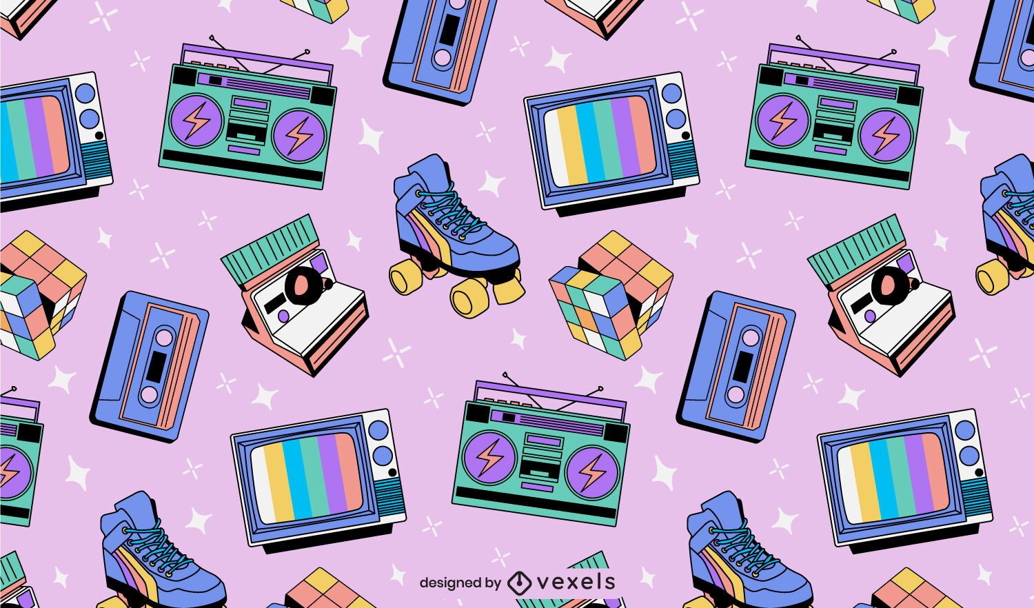 70s retro nostalgic elements pattern design