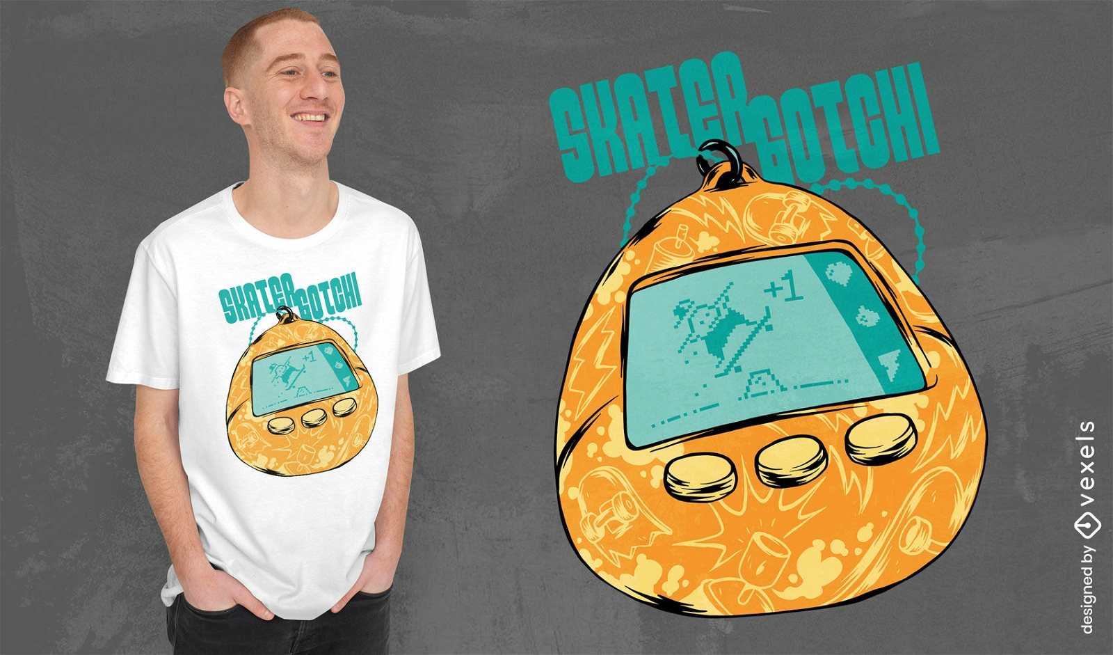 Video game controller with skater t-shirt design