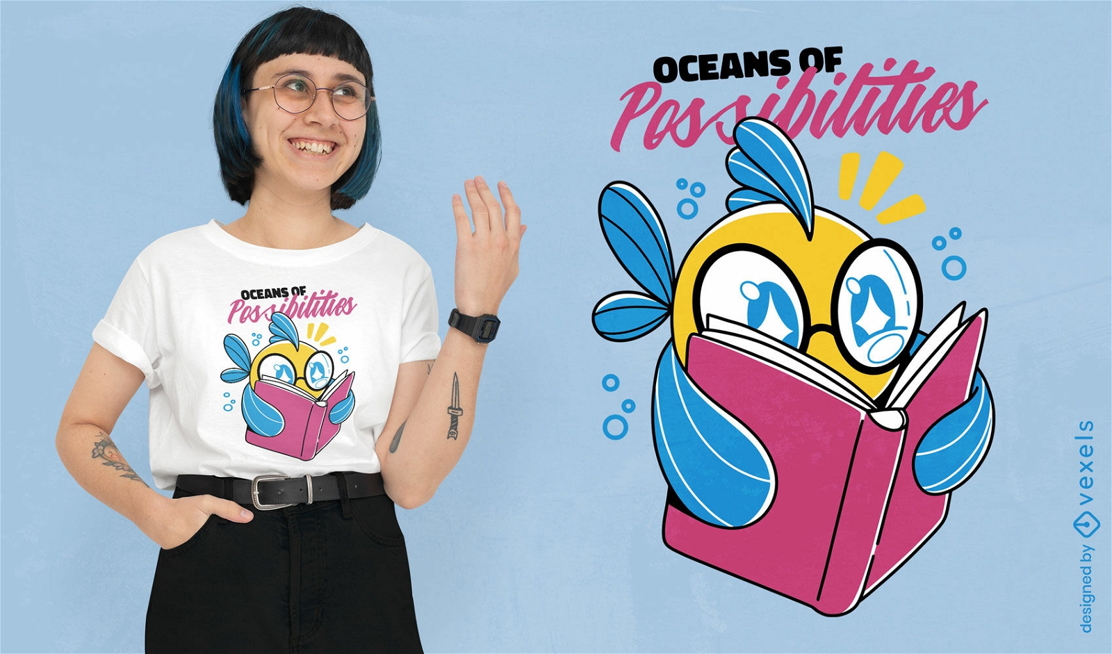 Dise?o de camiseta de lectura de personajes de peces.