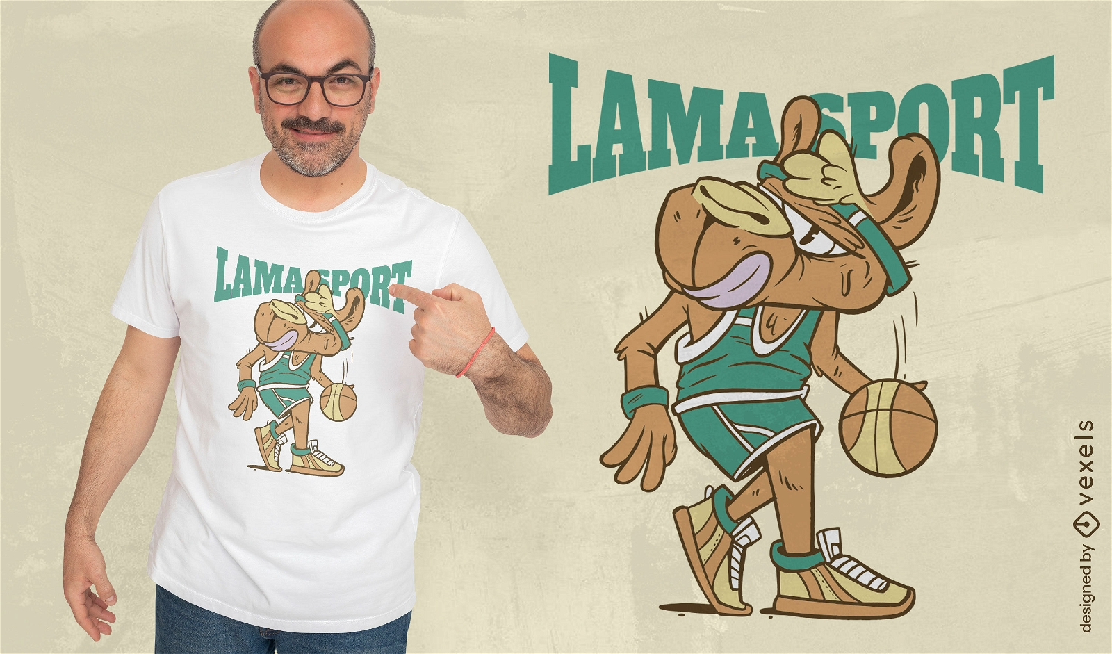Diseño de camiseta de dibujos animados de lama de baloncesto