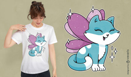 Niedlicher feenhafter Katzen-Cartoon-T - Shirtentwurf