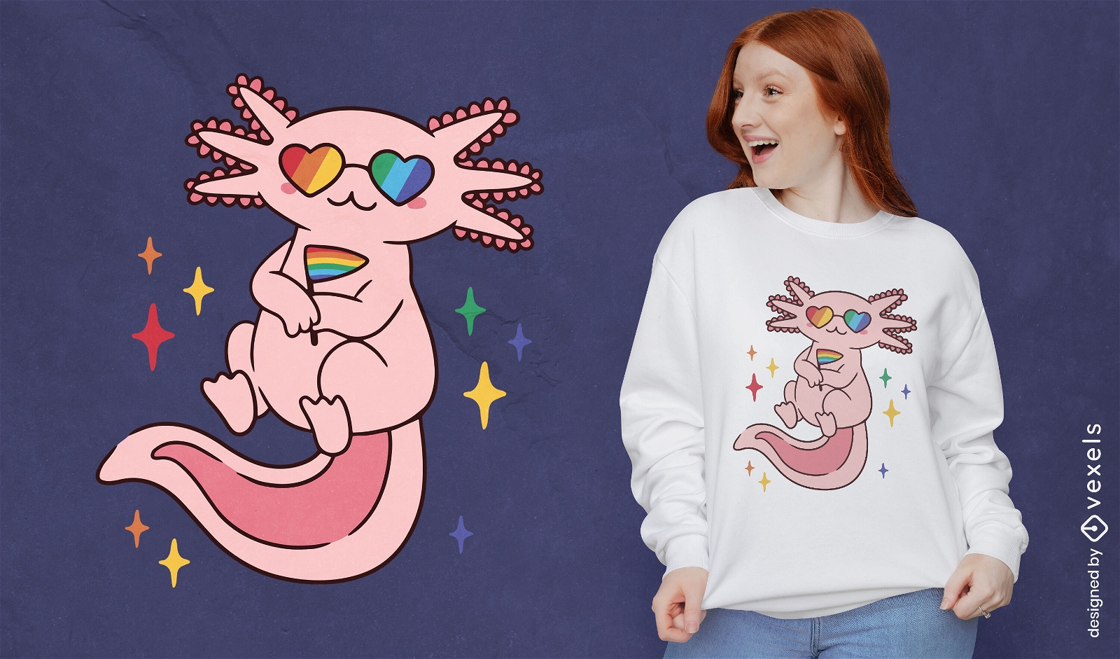 Lindo diseño de camiseta de dibujos animados de Pride axolotl