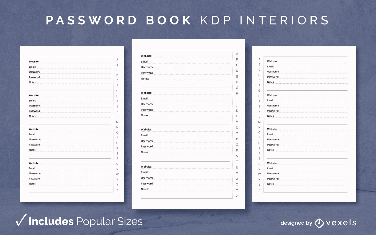 Password book journal design template KDP