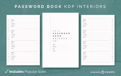Password book diary design template KDP