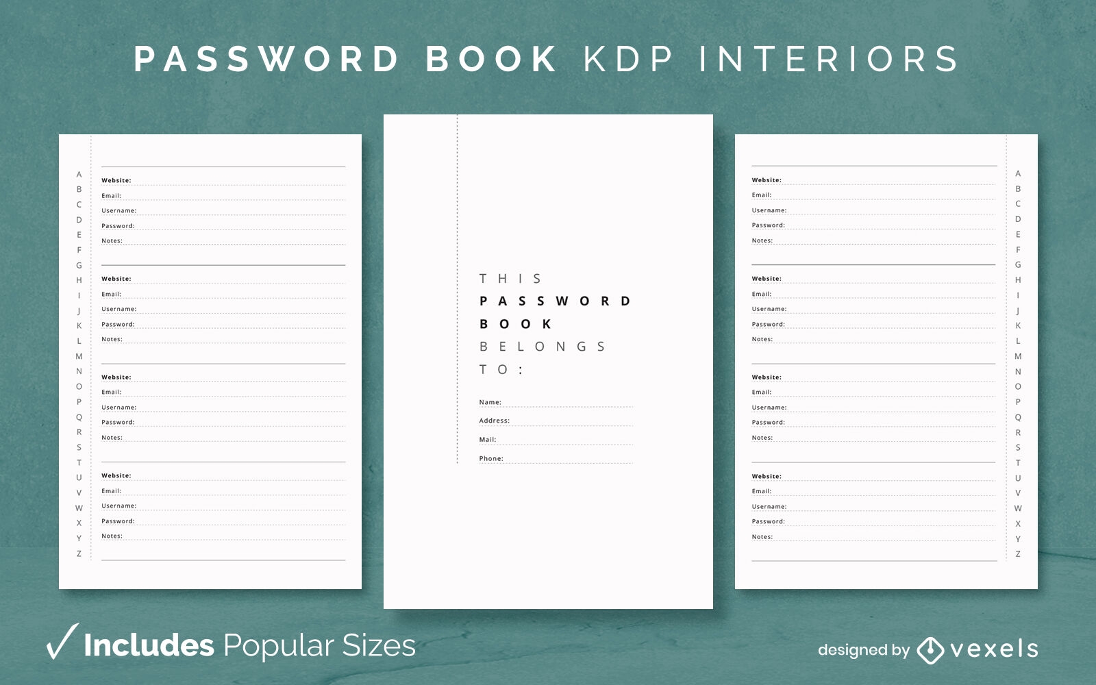 Password book diary design template KDP