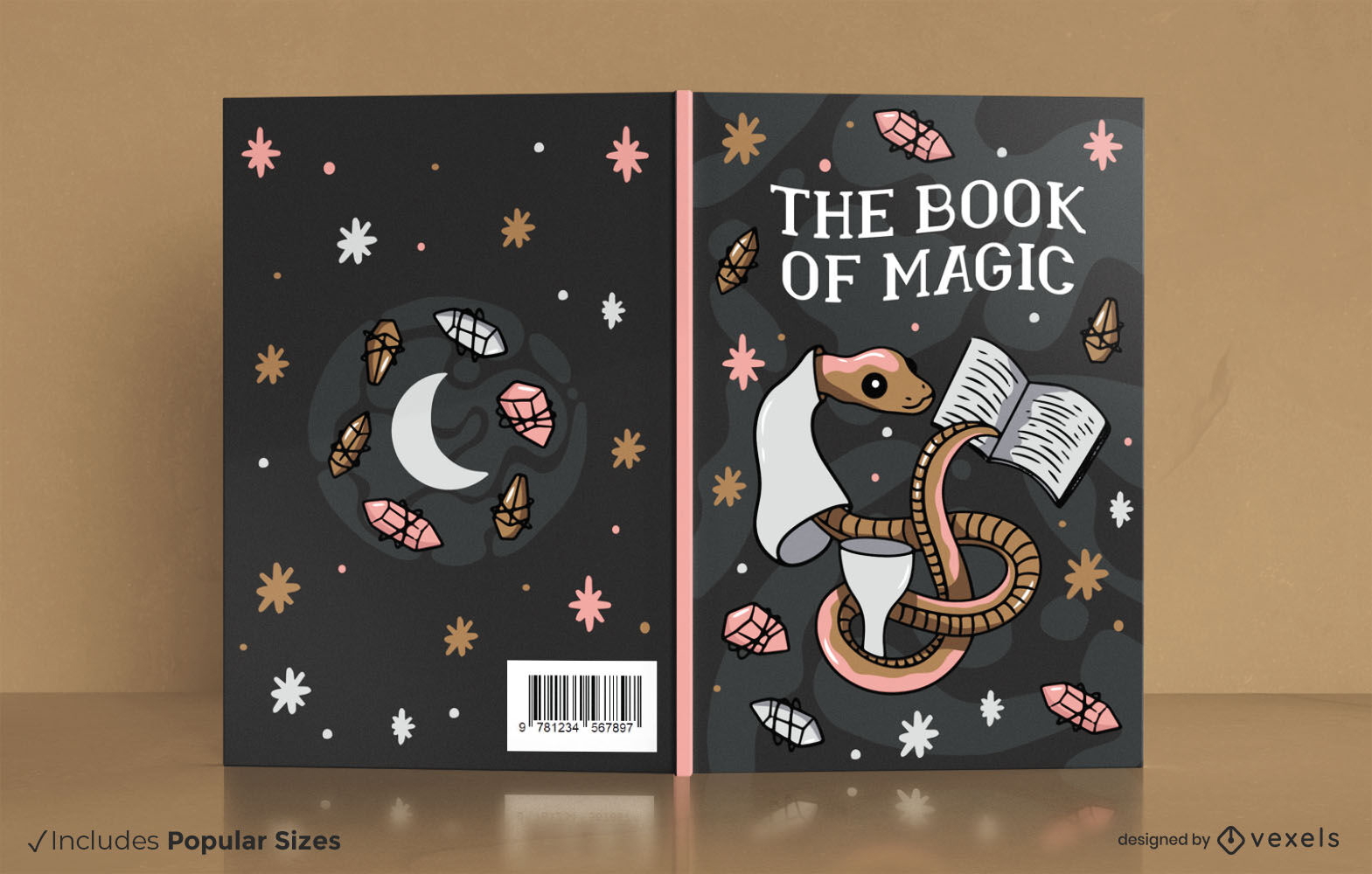 Animal serpiente haciendo diseño de portada de libro mágico