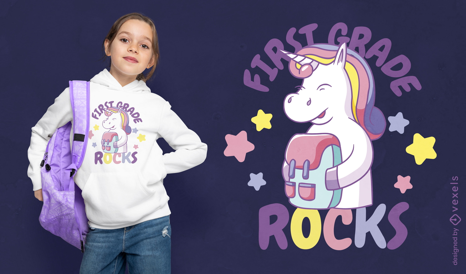 Lindo diseño de camiseta de dibujos animados de unicornio escolar