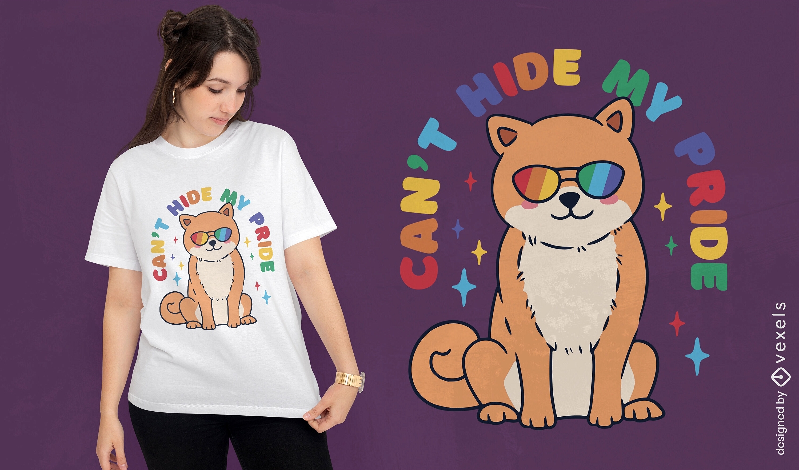 Design de camiseta de arco-?ris de cachorro do orgulho