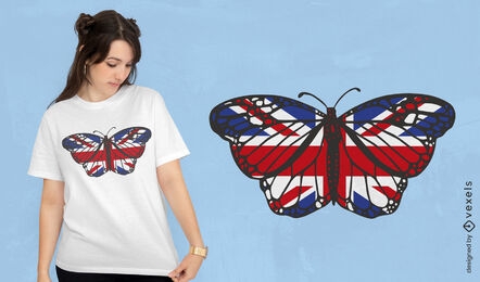 Diseño de camiseta de mariposa con bandera del Reino Unido