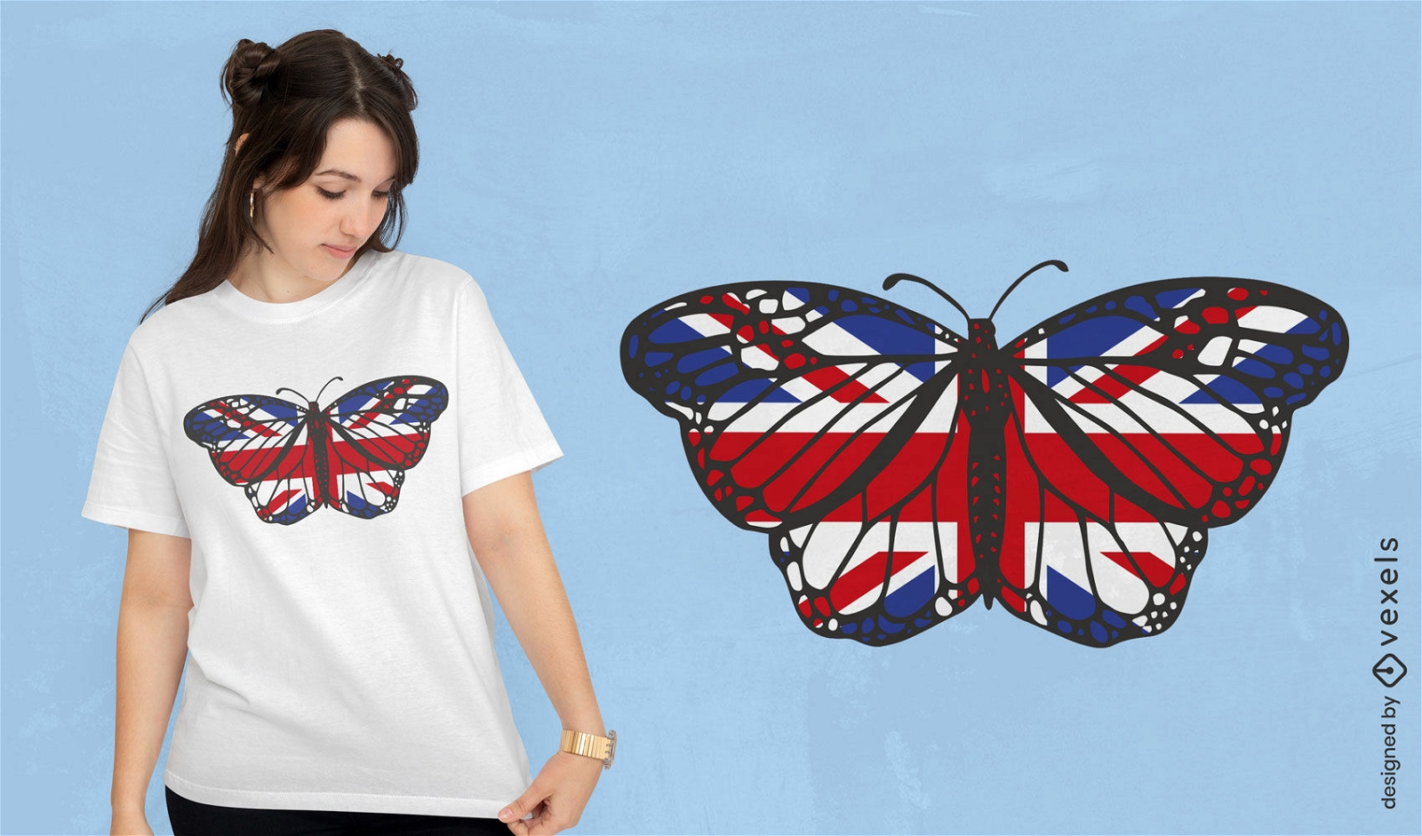 Schmetterlings-T-Shirt-Design mit britischer Flagge