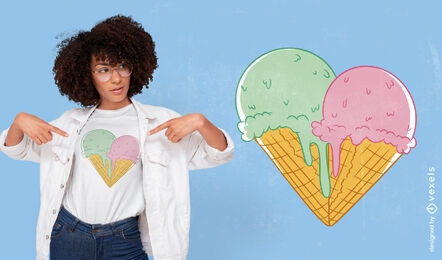 Design de camiseta de coração de sorvete