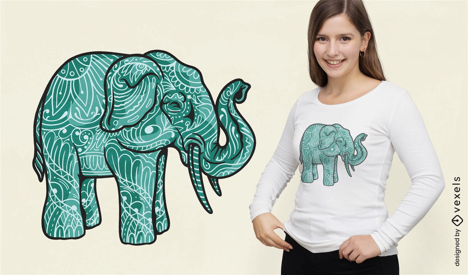 Dise?o de camiseta animal elefante mandala