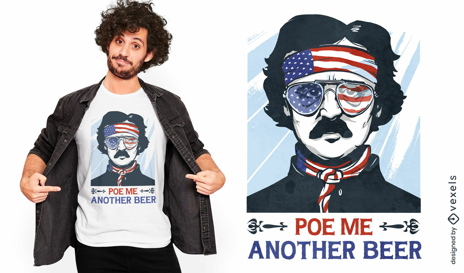 Diseño de camiseta Poe de cerveza patriótica divertida