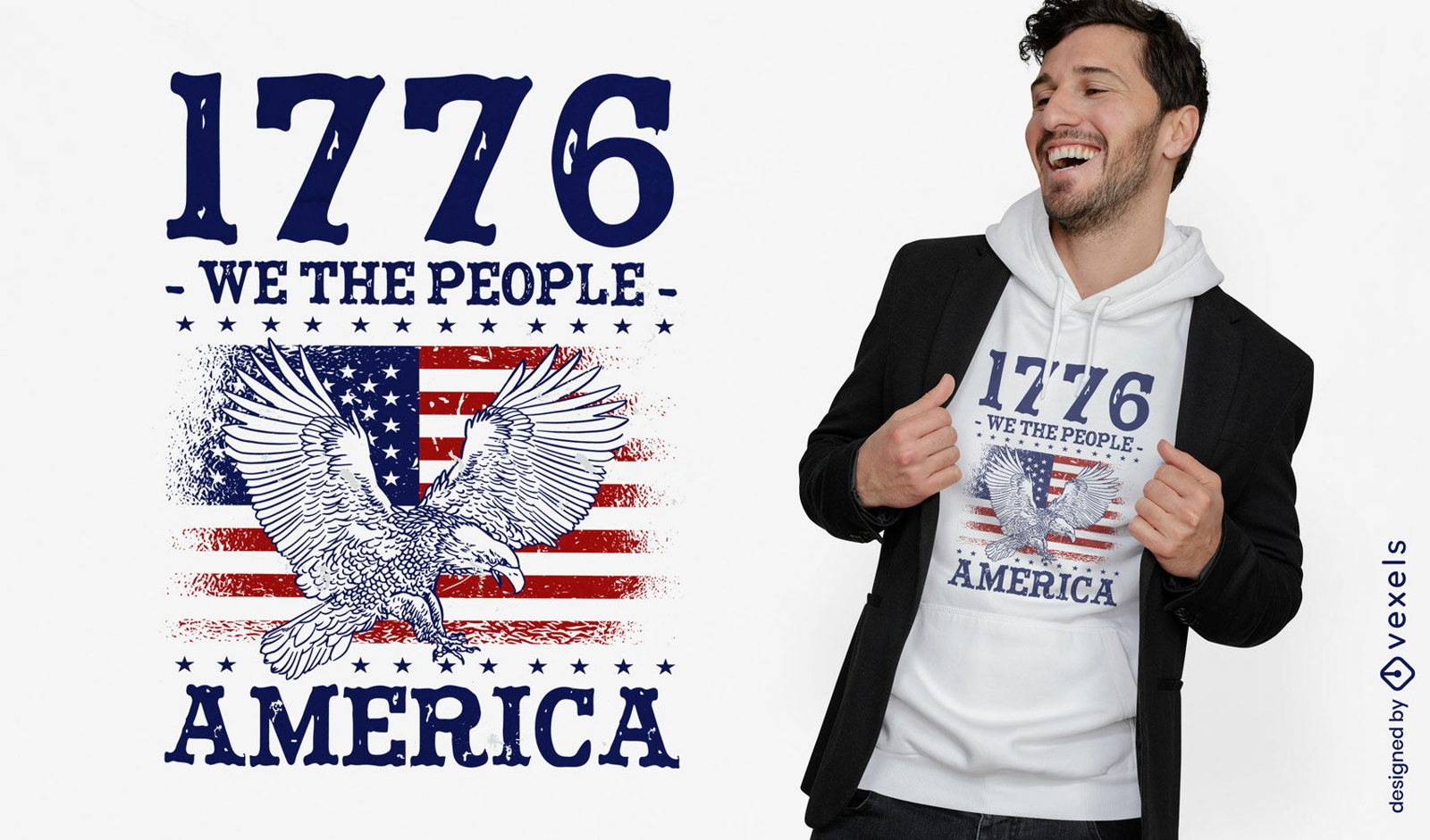 Diseño de camiseta patriótica de América de 1776.