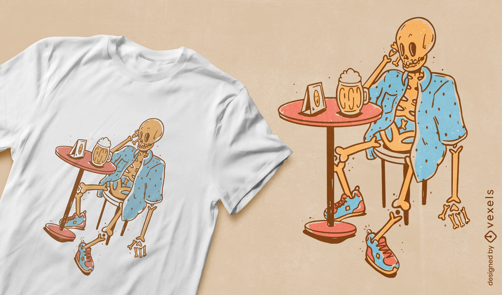Bier-Skelett-Bar-T-Shirt-Design