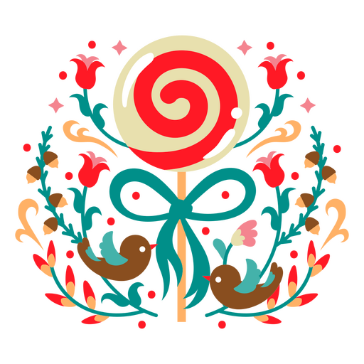 Peppermint lollipop surrounded by flowers    PNG Design